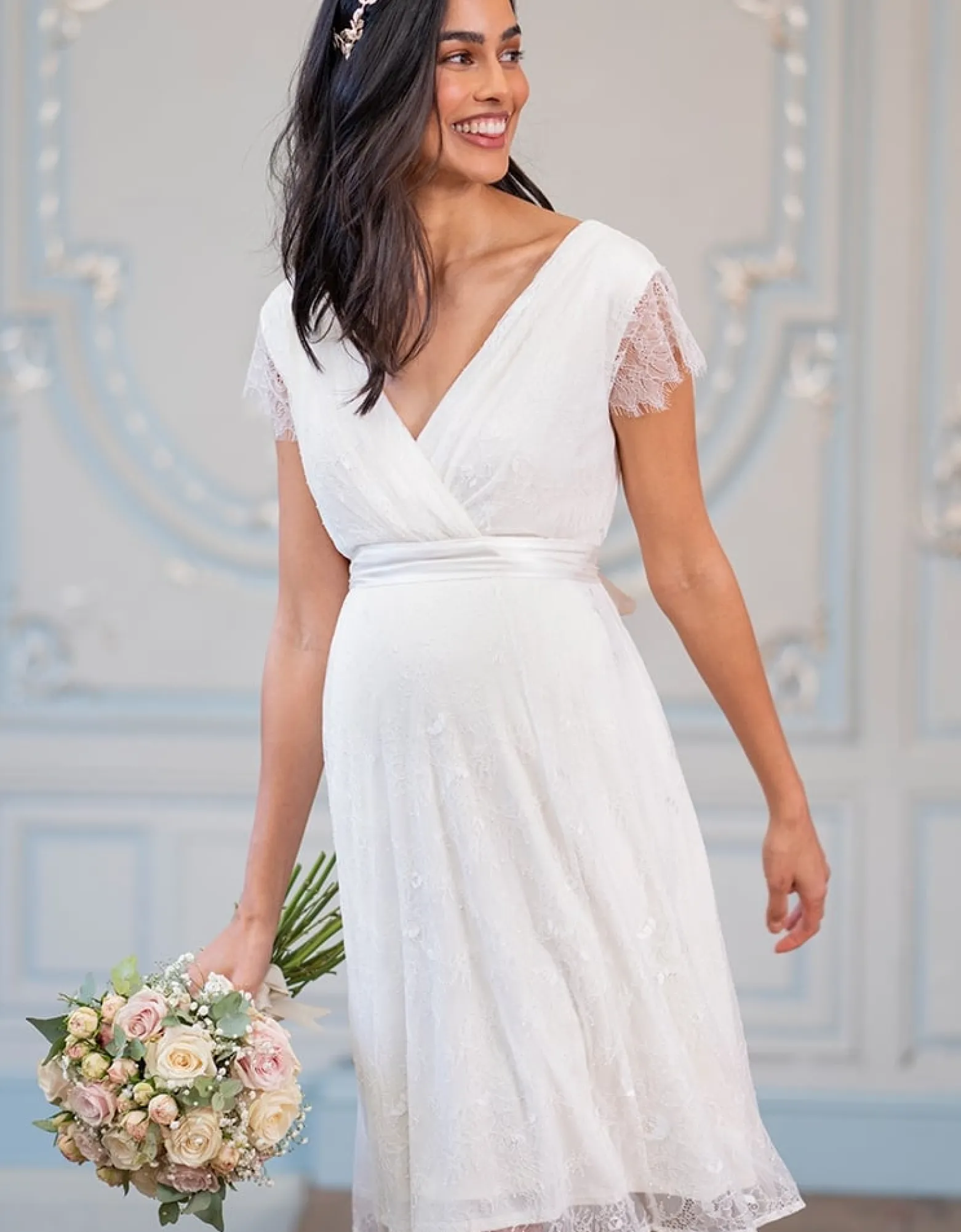 Flash Sale Vivienne | Short Lace V Neck Maternity Wedding Dress Dresses | Formal Dresses